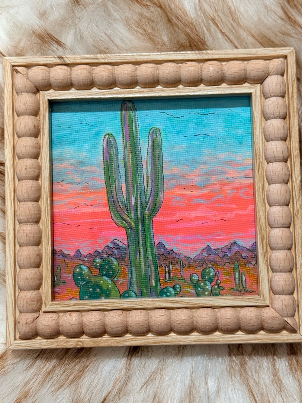Hand-Painted mini Desert Cactus-BRIGHT SKY AT NIGHT